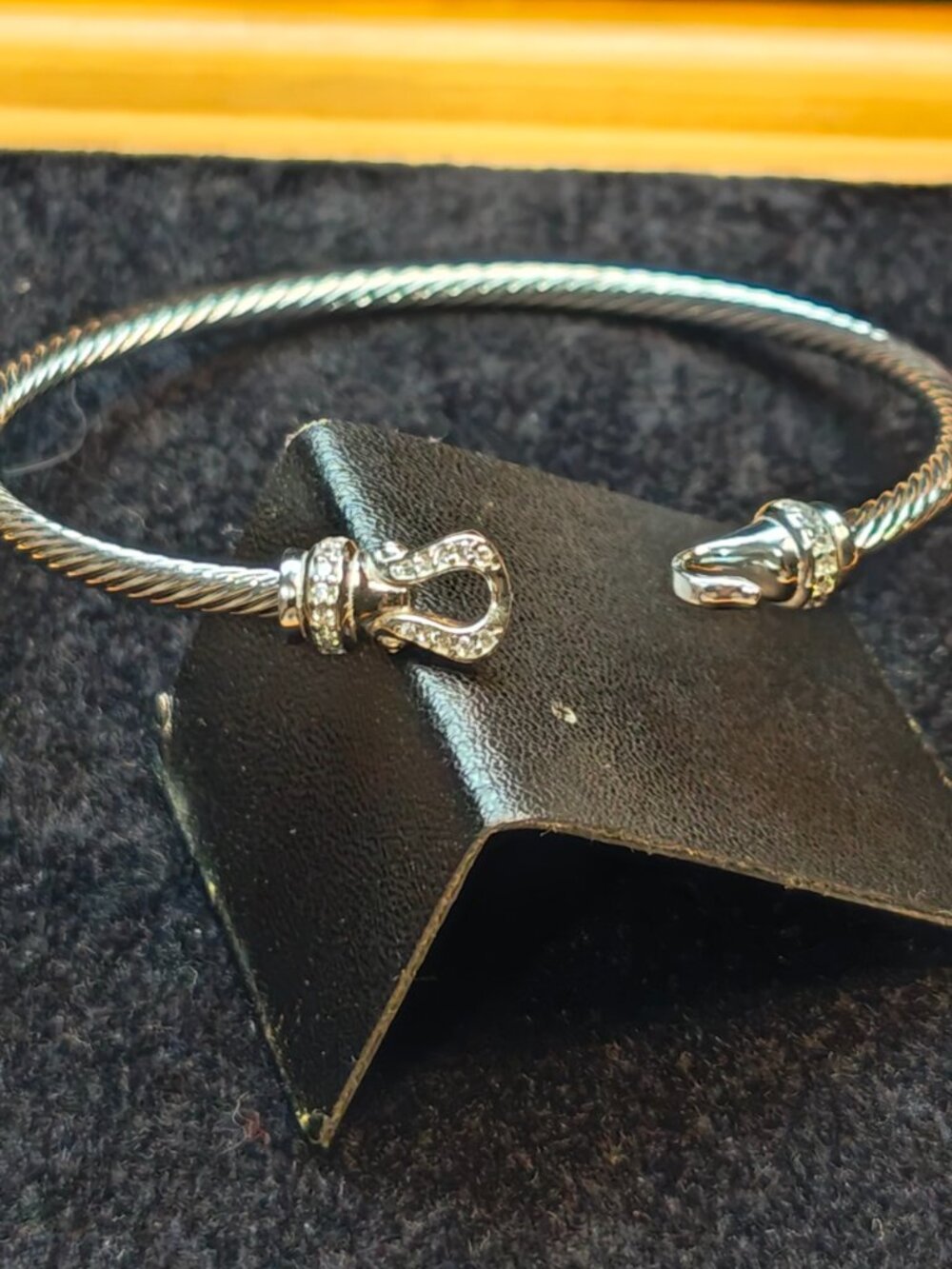 David Yurman Twisted Cable Hook Clasp Silver Bangle with Pave Crystal Accents
